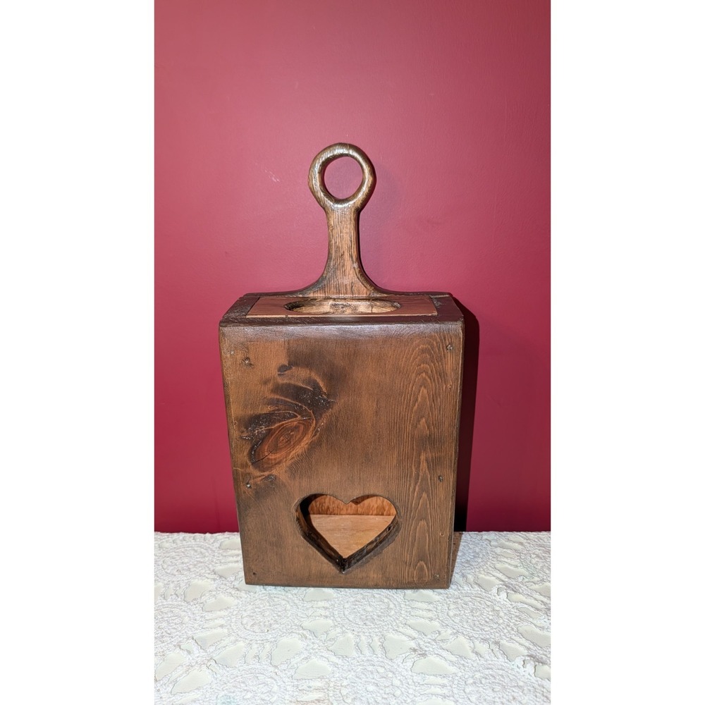 Handmade Vintage Wooden Heart Cutout Box Plastic Bags Kitchen Storage Wall Decor